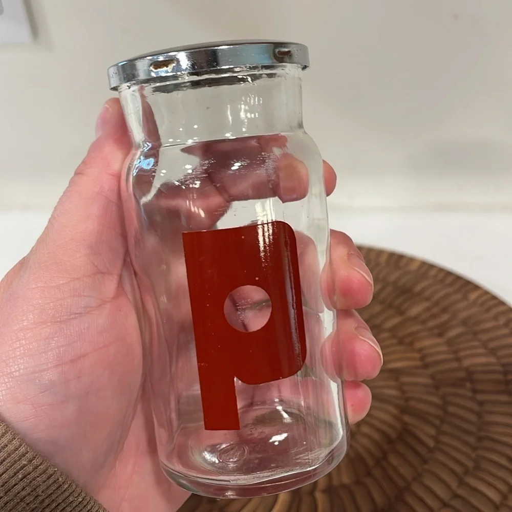 VTG Wheaton Glass Salt & Pepper Shakes MCM Mod Deco Chrome Red Minimalist